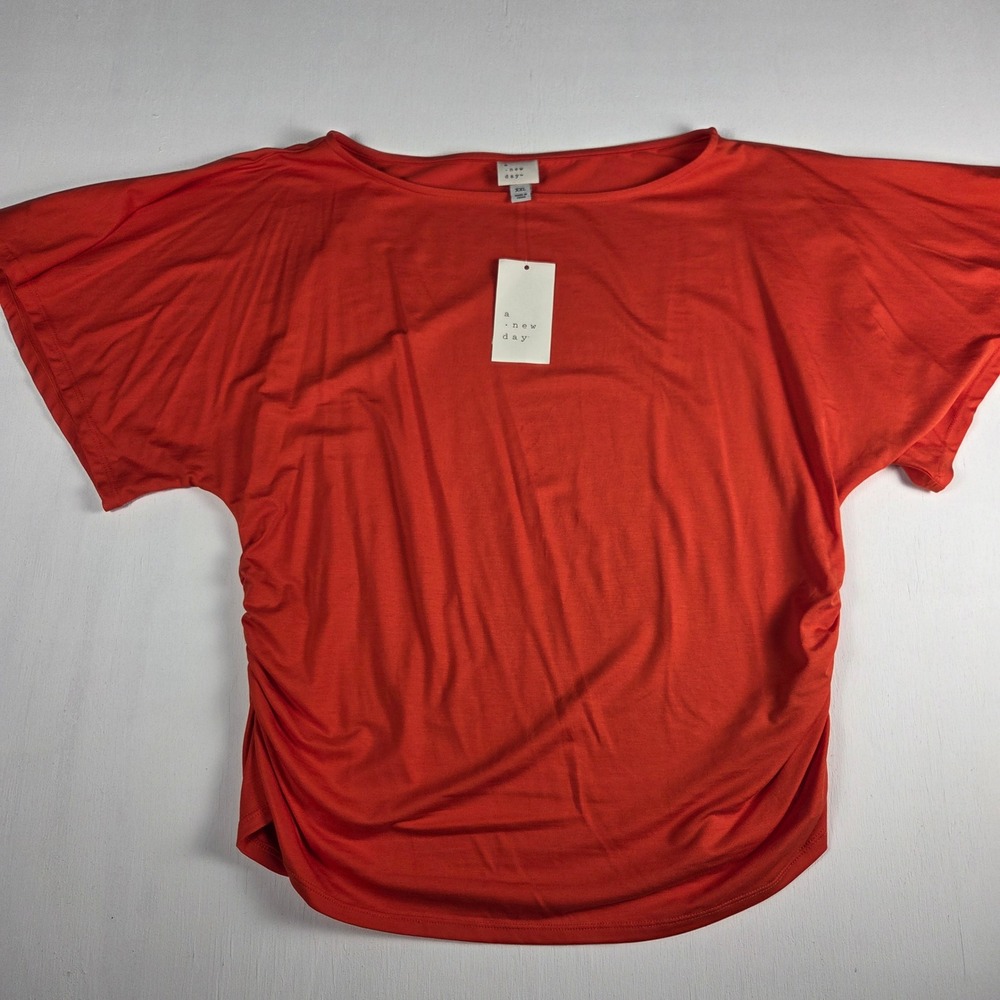 A New Day Orange Ruched Dolman Sleeve Top XXL NWT Minimalist Summer Tee